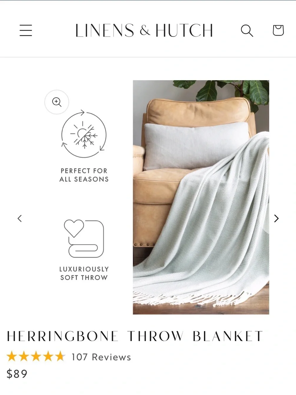 Linen & Hutch Herringbone Throw Blanket- Eucalyptus